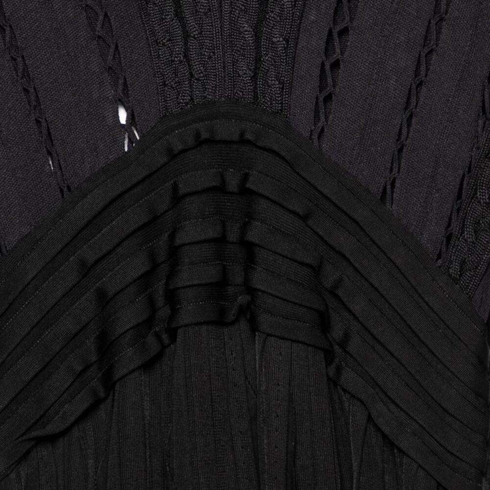 Givenchy Black Patterned Knit Ruffle Trimmed Dres… - image 3